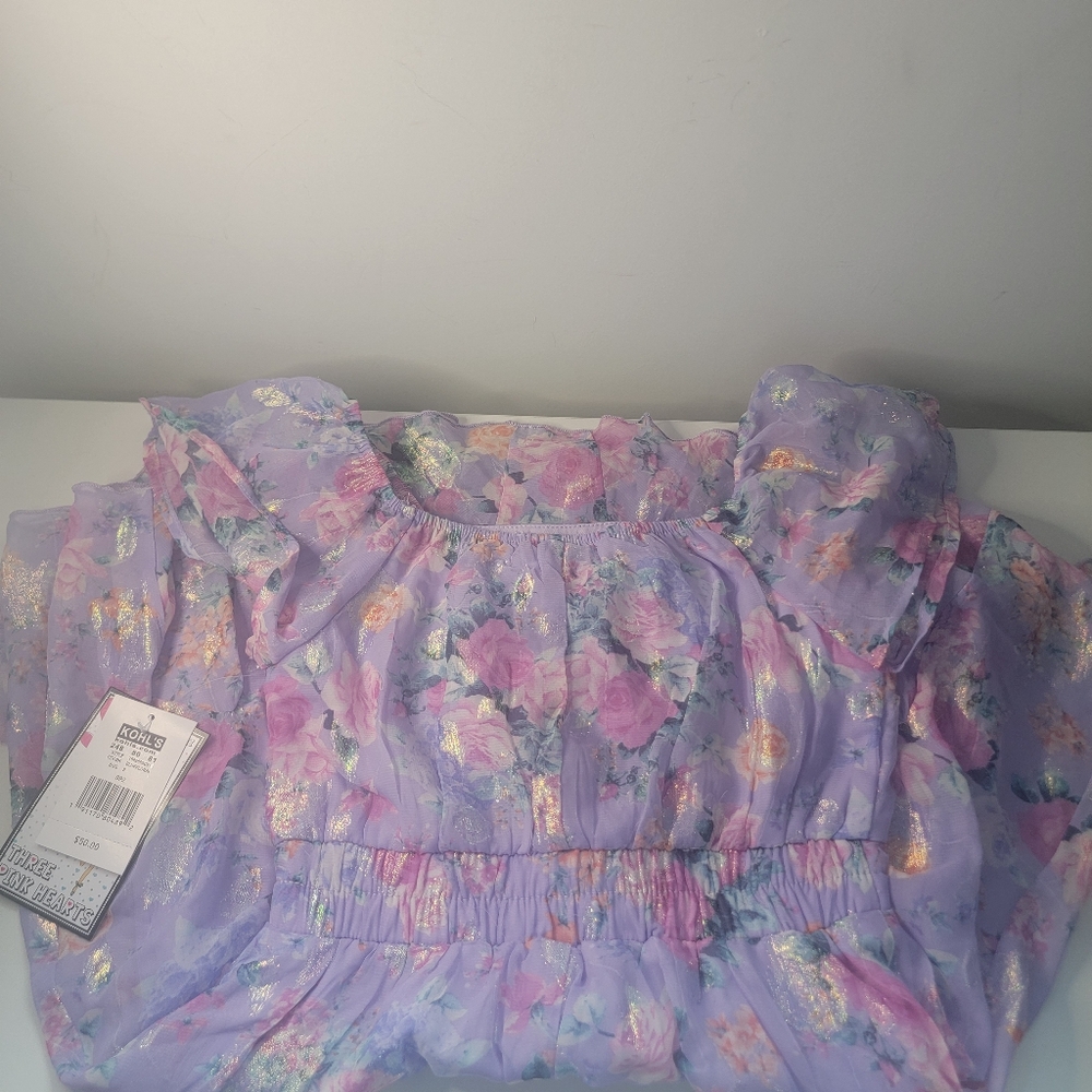 Three Pink Heart Kids Floral Dress